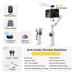 3-Axis Handheld Gimbal Phone Stabilizer with Extension Rod 8.0 anti Shake Face Tracking for Phone Outdoor Shooting Vlog