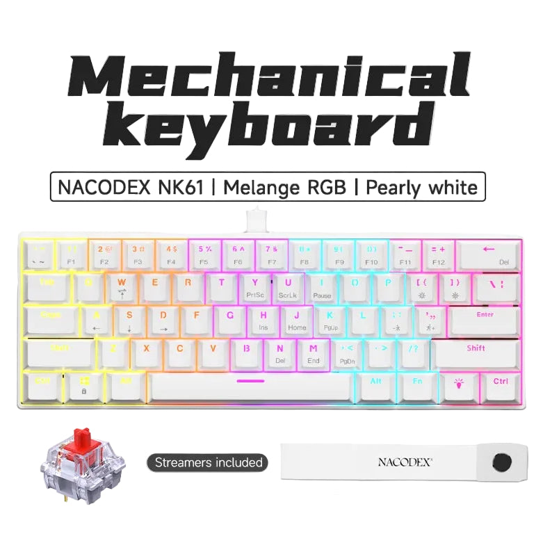 NK61 Wired Gaming Mechanical Keyboard 60% RGB Hot-Swappable 61 Keys Red Switch Mini Keyboard for Gamer PC