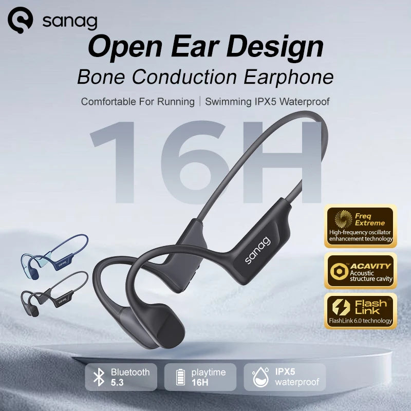 B22S Bone Conduction Earphone 16Hours Playtime IPX5 Waterproof Bluetooth5.3 Dynamic Spatial Sound Field Headphones