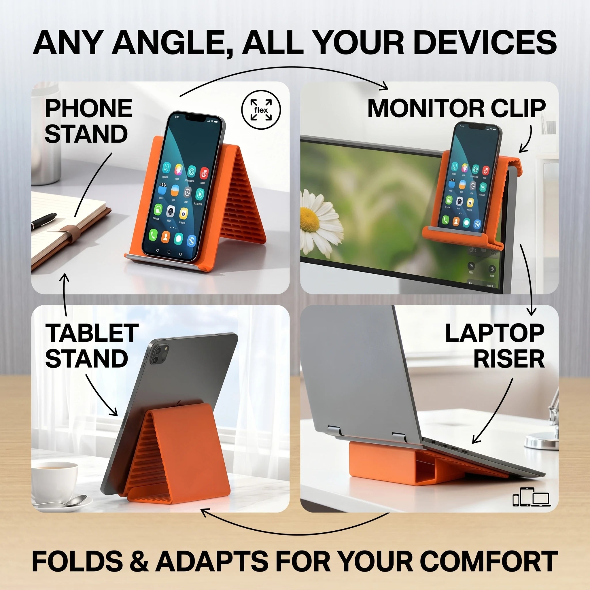 Creative Silicone Phone Stand - Flexible Foldable Transformable Desk Tablet Laptop Holder Travel Accessory