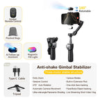 Handheld Gimbal Stabilizer 3-Axis Smart V8 for Phone with Extension Rod Tripod Face Tracking for Iphone Android Tiktok