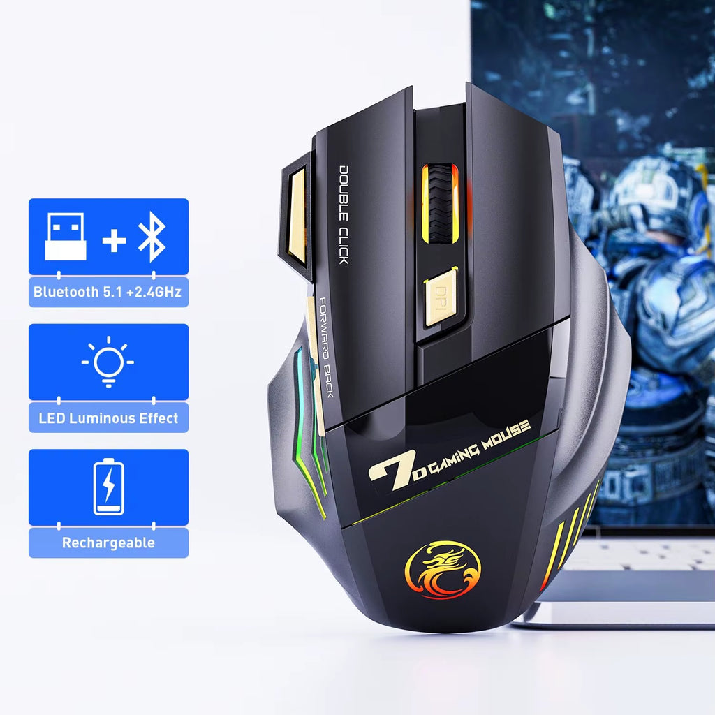 Wireless Gaming Mouse USB IMICE GW-X7 3200DPI Dual Mode Rechargeable 7 Keys 2.4Ghz Silent Mouse Bluetooth 7-Color Breathing LED