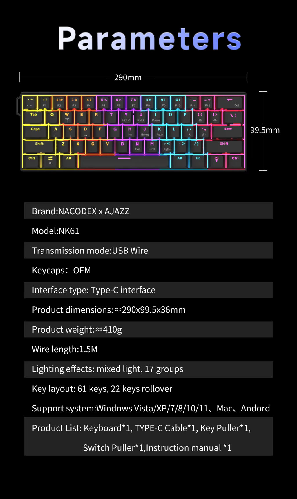 NACODEX NK61 Mechanical Gaming Keyboard