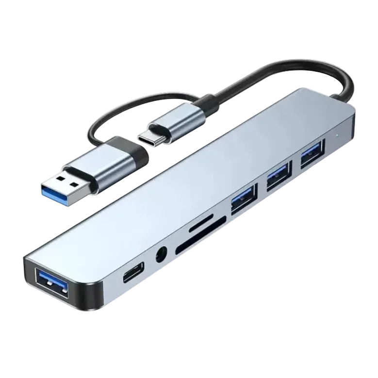 TYPE-C Hub USB3.0 Hub 8 in 2 USB Extender with SD/TF Card Reader& 3.5Mm Audio Jack for Macbook/Pc/Laptop/Tablet Devices Splitter