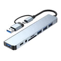 TYPE-C Hub USB3.0 Hub 8 in 2 USB Extender with SD/TF Card Reader& 3.5Mm Audio Jack for Macbook/Pc/Laptop/Tablet Devices Splitter