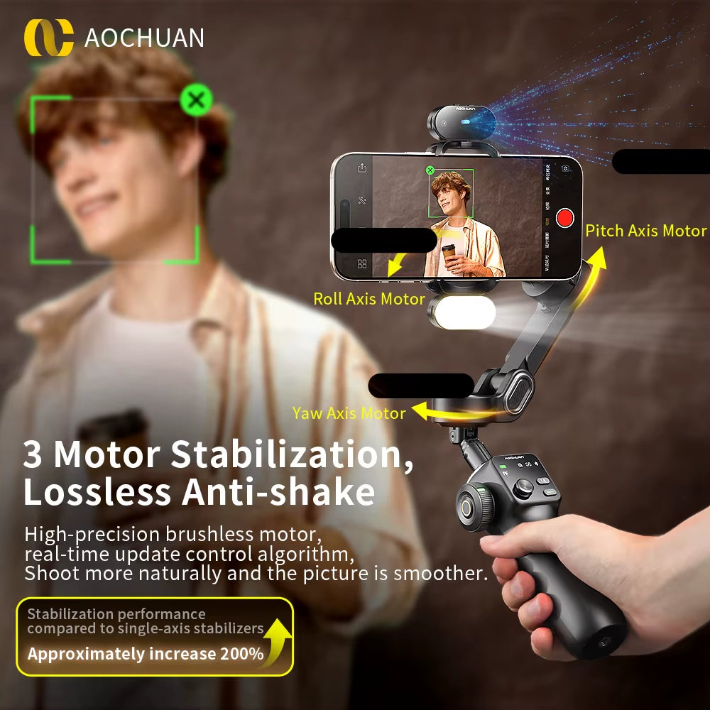 3-Axis Handheld Gimbal Phone Stabilizer with Extension Rod 8.0 anti Shake Face Tracking for Phone Outdoor Shooting Vlog