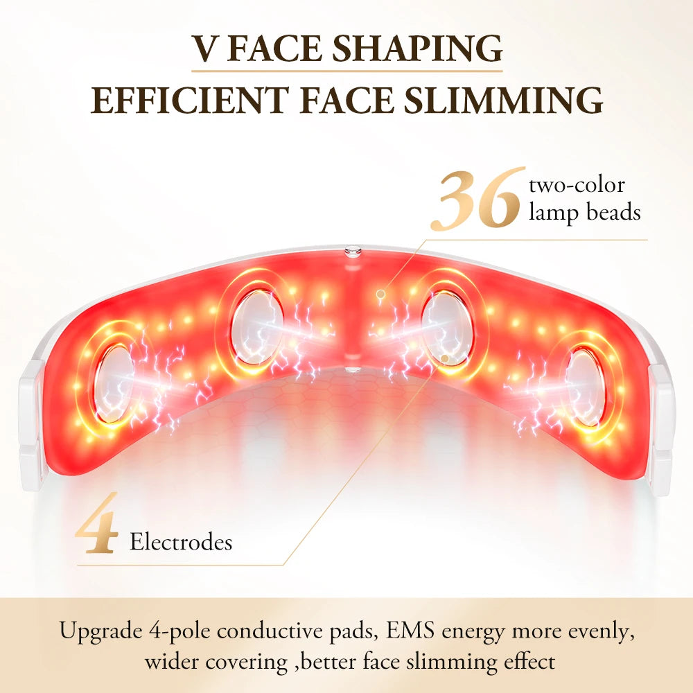 V-Face Lifting Beauty Device 4-Pole Double Chin Remove Facial Slimming Red/Blue Light Heat Massage Face Lift Machine