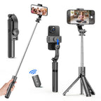 Selfie Stick Tripod with Detachable Bluetooth Remote, 360° Rotation,Extendable Pole, Fill Light Option, for Iphone Android Phone
