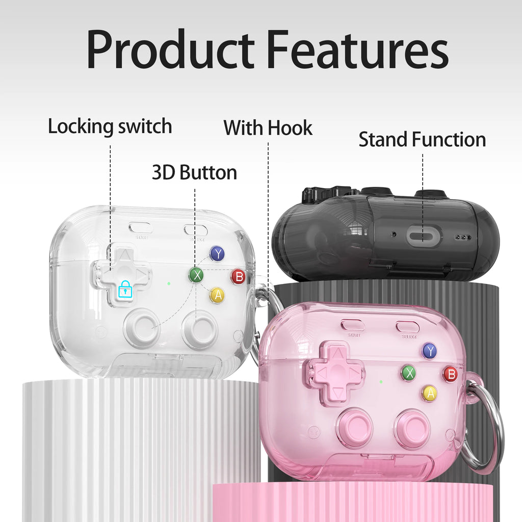 Hard Shell Game Console Design for Airpods Pro 3 2 1 Airpods 4 Case with Secure Lock Clip Protective Cover Headphone Accessories