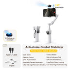 Handheld Gimbal Stabilizer 3-Axis Smart V8 for Phone with Extension Rod Tripod Face Tracking for Iphone Android Tiktok