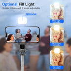 Selfie Stick Tripod with Detachable Bluetooth Remote, 360° Rotation,Extendable Pole, Fill Light Option, for Iphone Android Phone