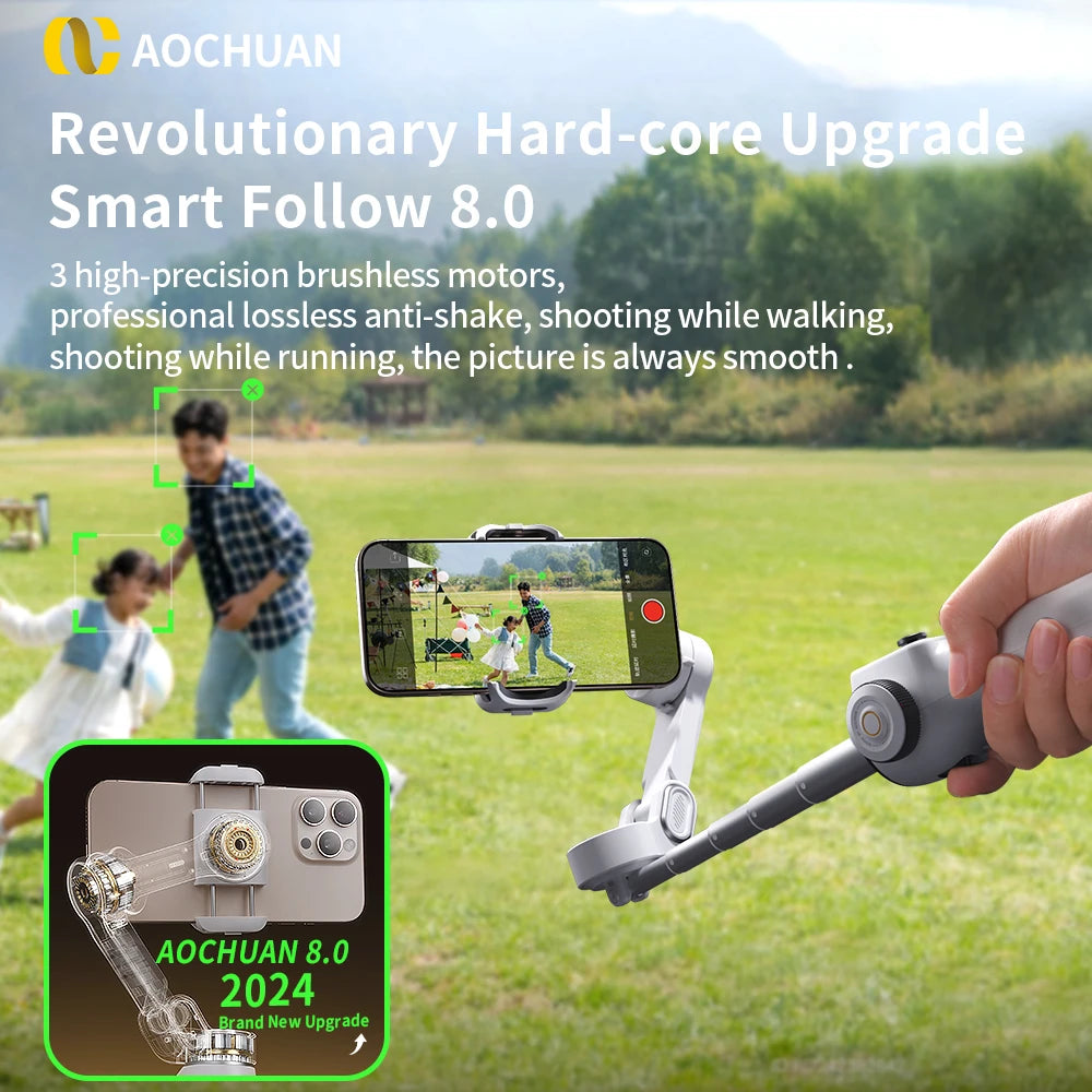 Handheld Gimbal Stabilizer 3-Axis Smart V8 for Phone with Extension Rod Tripod Face Tracking for Iphone Android Tiktok